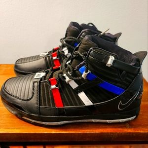 Nike Zoom LeBron III Mens 12 Shoes 🦁Black Red Blue Barbershop